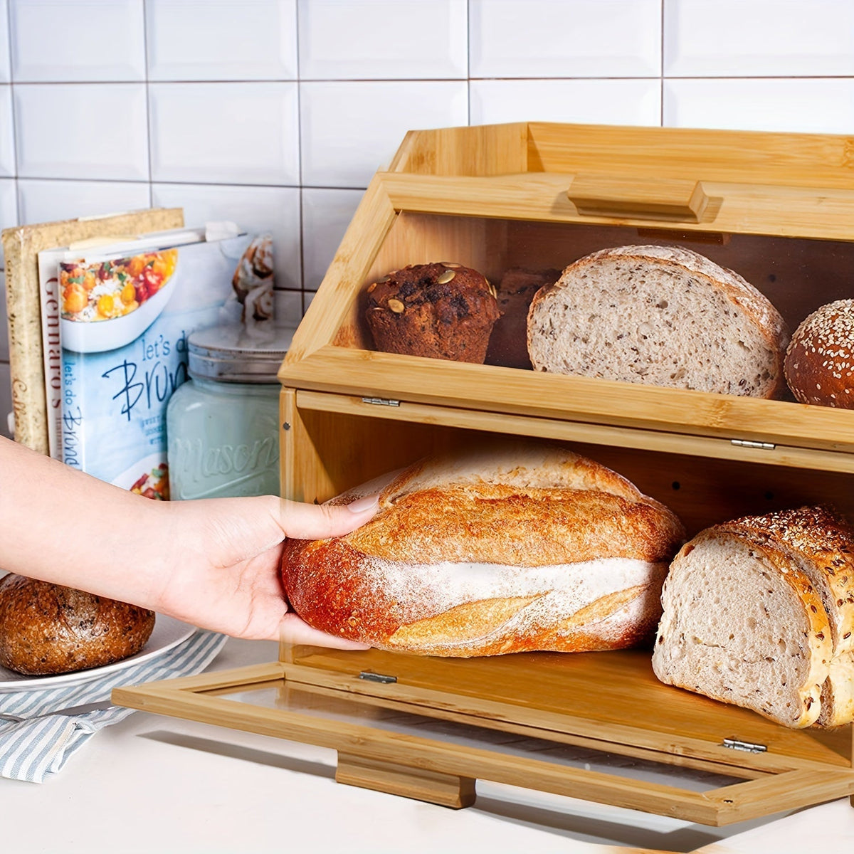 Two-Tier Bread Bin – Bread Box with Viewing Window & Flip Lids