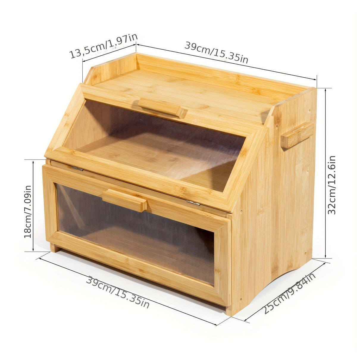 Two-Tier Bread Bin – Bread Box with Viewing Window & Flip Lids