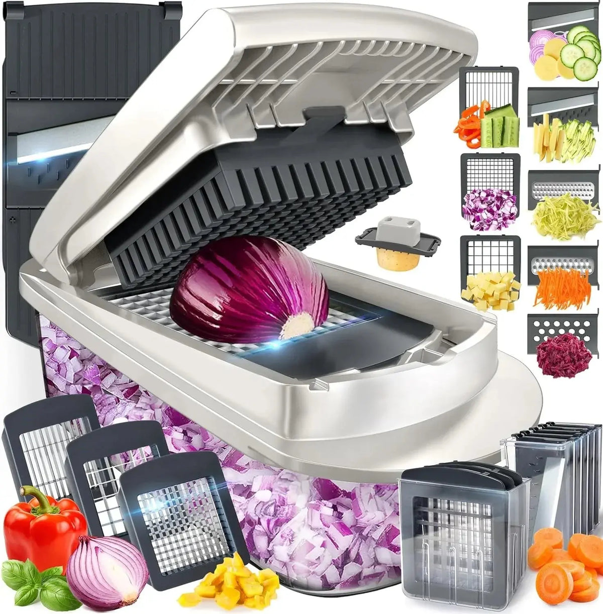 Vegetable Chopper & Slicer – Multi-Blade Dicer with Catch Container
