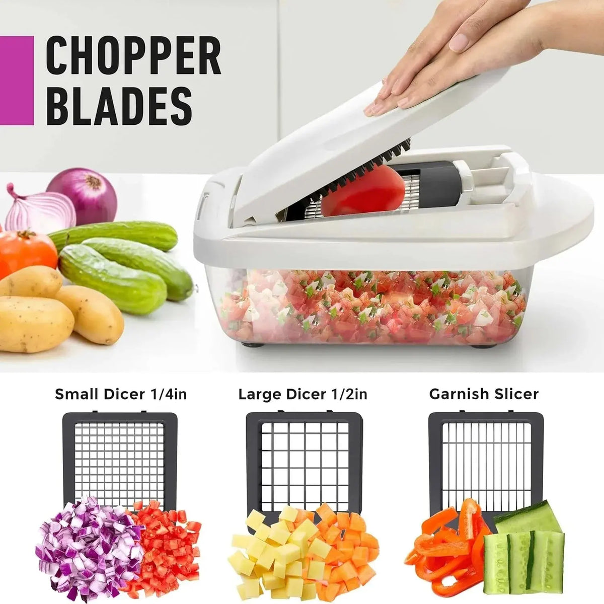 Vegetable Chopper & Slicer – Multi-Blade Dicer with Catch Container