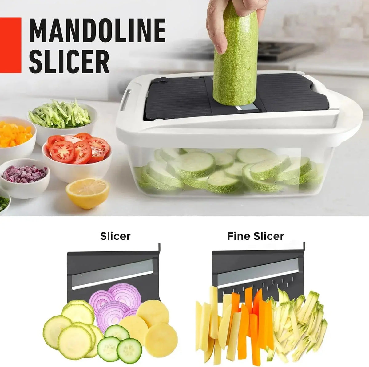 Vegetable Chopper & Slicer – Multi-Blade Dicer with Catch Container