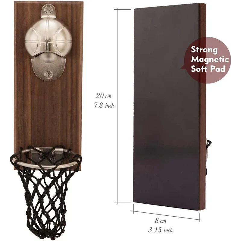 Wall Bottle Opener – Basketball Design with Cap-Catching Net