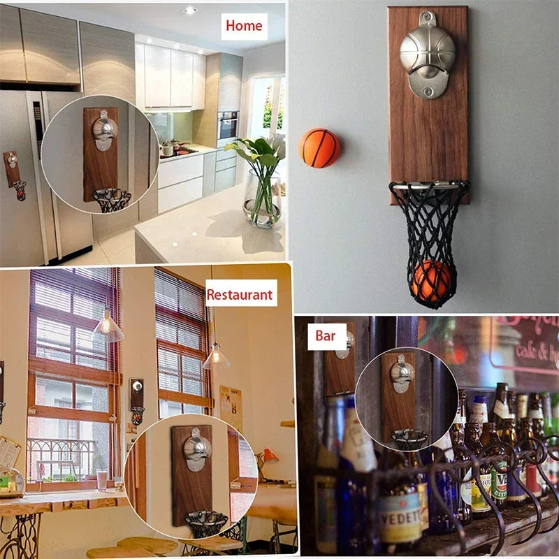 Wall Bottle Opener – Basketball Design with Cap-Catching Net