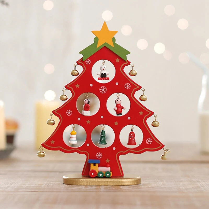 Wooden Christmas Ornament – Miniature Desk & Shelf Decoration