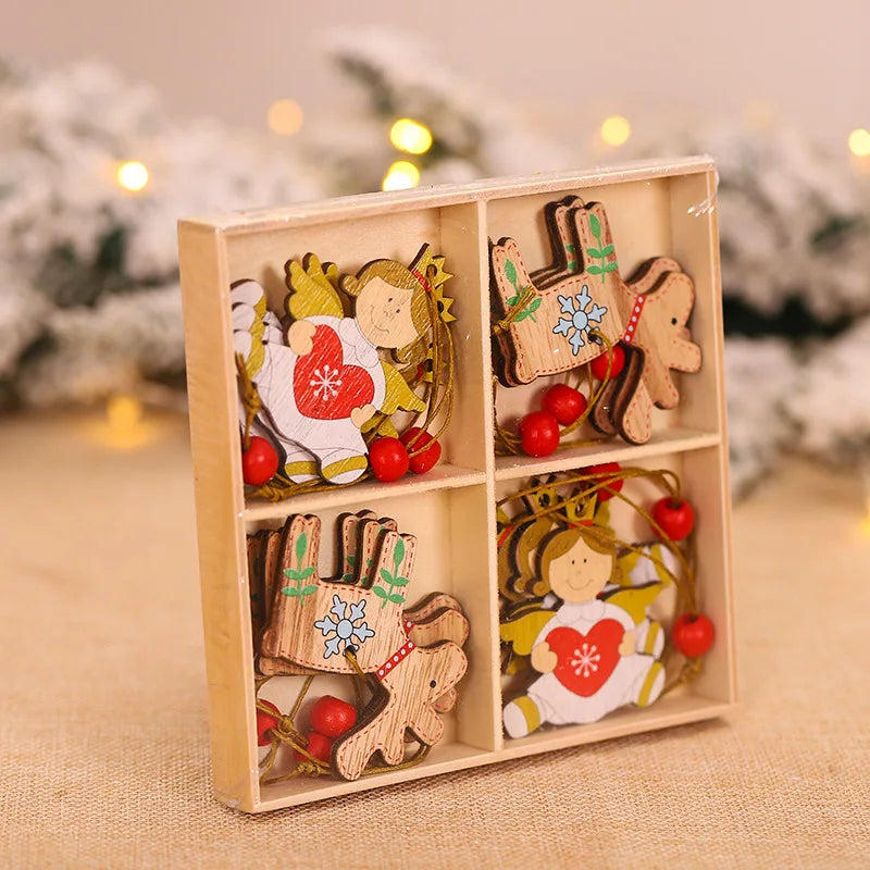 Wooden Gnome Christmas Ornaments – Natural Wood, Set of 9 or 12