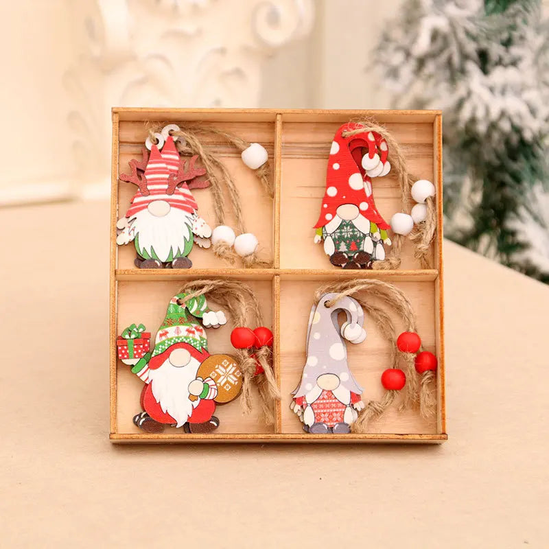 Wooden Gnome Christmas Ornaments – Natural Wood, Set of 9 or 12