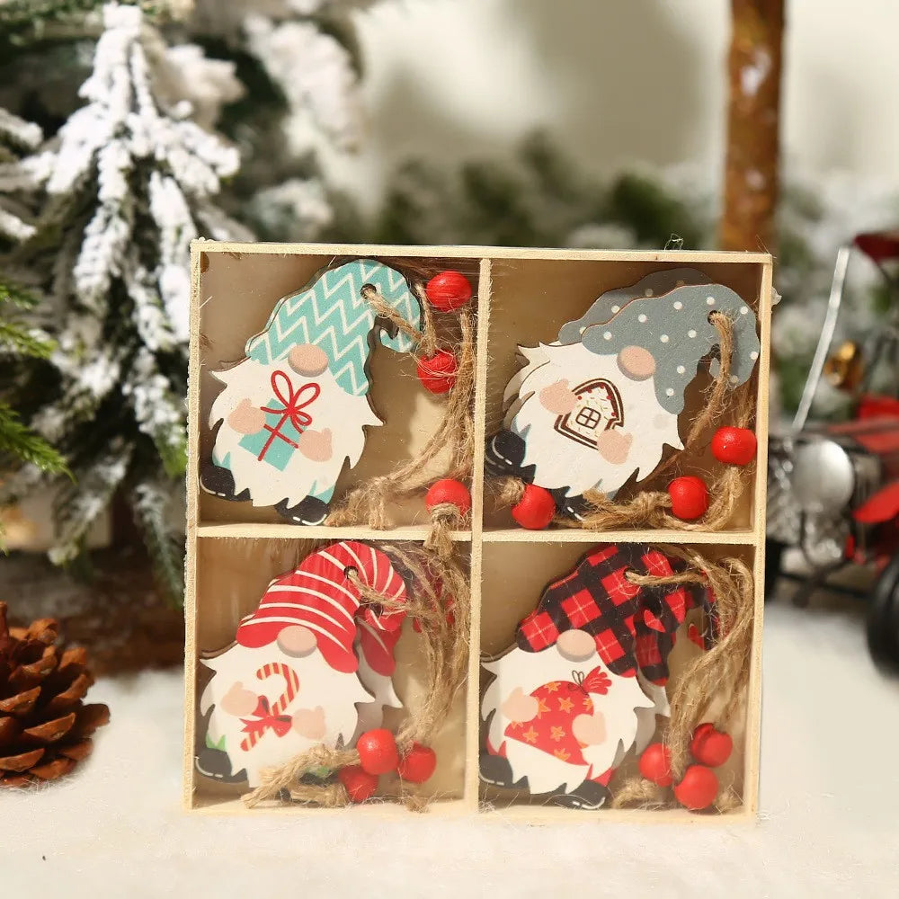 Wooden Gnome Christmas Ornaments – Natural Wood, Set of 9 or 12