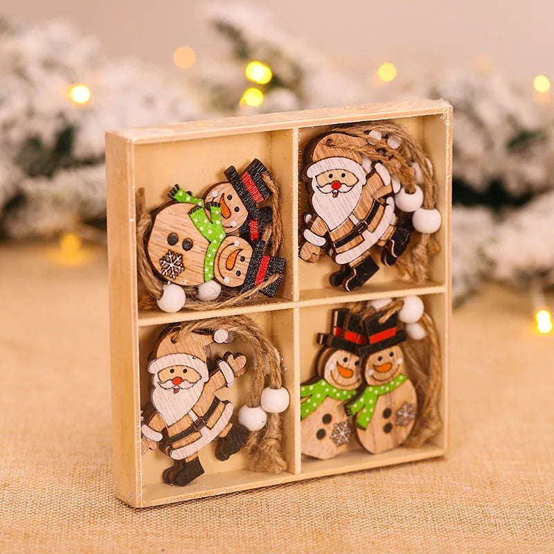 Wooden Gnome Christmas Ornaments – Natural Wood, Set of 9 or 12