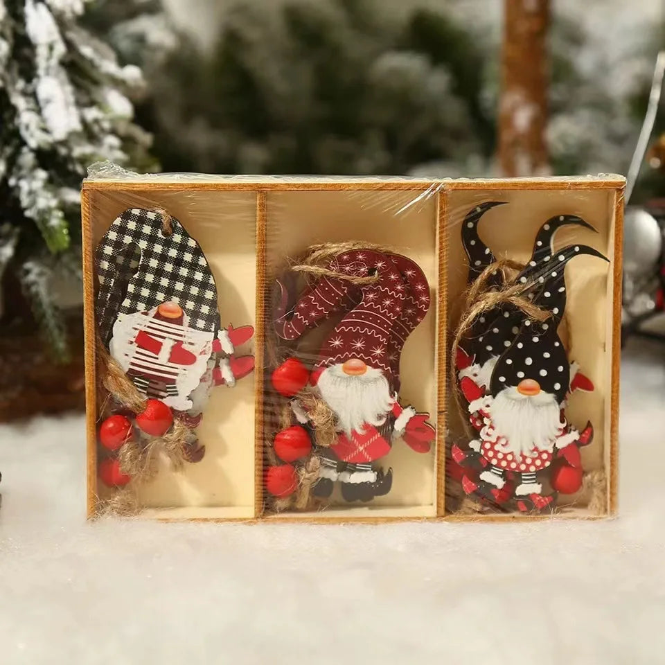 Wooden Gnome Christmas Ornaments – Natural Wood, Set of 9 or 12