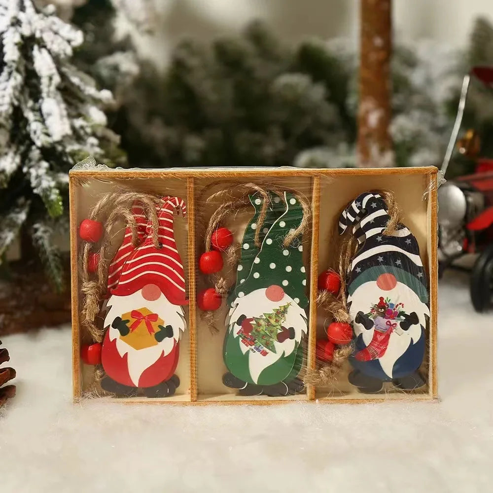 Wooden Gnome Christmas Ornaments – Natural Wood, Set of 9 or 12