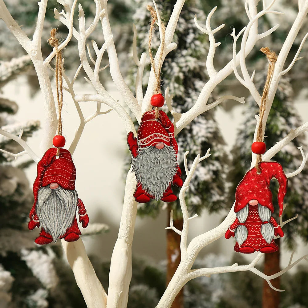 Wooden Gnome Christmas Ornaments – Natural Wood, Set of 9 or 12