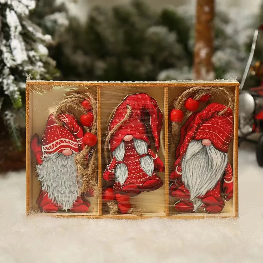 Wooden Gnome Christmas Ornaments – Natural Wood, Set of 9 or 12