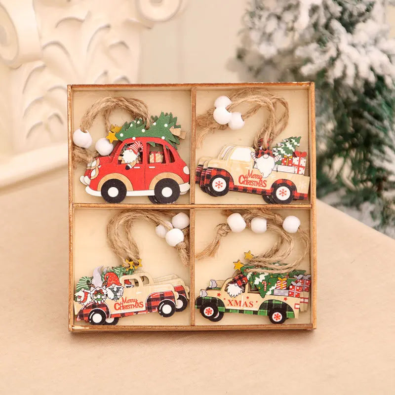 Wooden Gnome Christmas Ornaments – Natural Wood, Set of 9 or 12