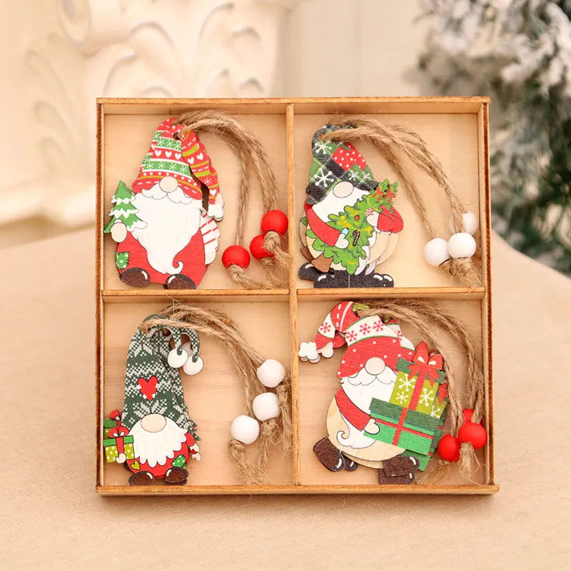 Wooden Gnome Christmas Ornaments – Natural Wood, Set of 9 or 12