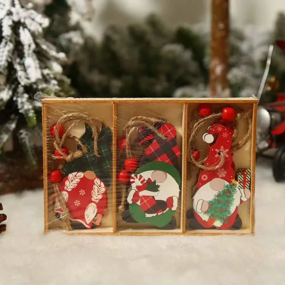 Wooden Gnome Christmas Ornaments – Natural Wood, Set of 9 or 12