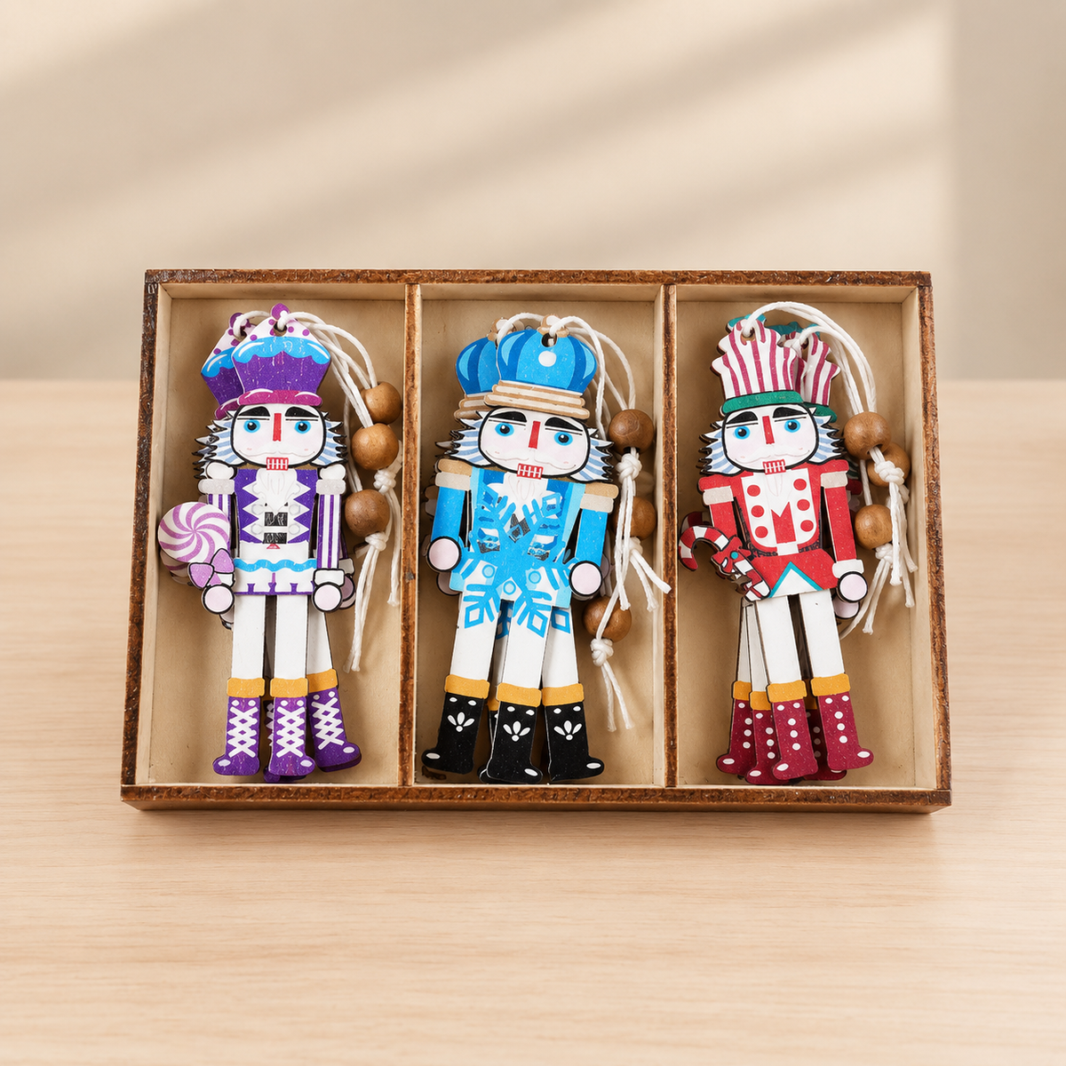 Wooden Soldier Christmas Ornaments – Set of 9, Traditional Design